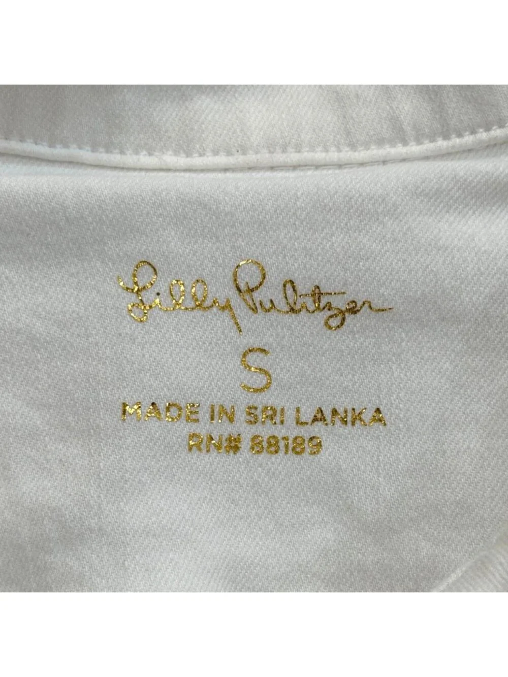 Lilly Pulitzer Womens Size S White  Denim Jacket Seaspray with Gold Buttons